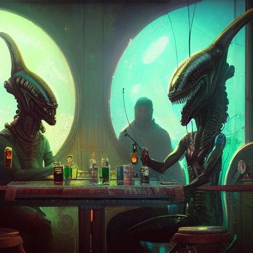 Aliens Enjoying Drinks in Irish Pub: Matte Painting