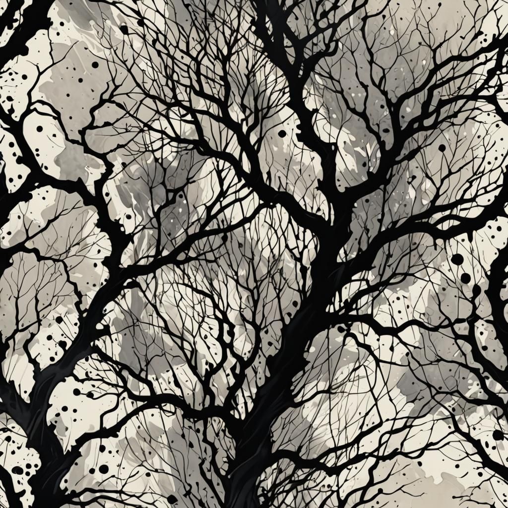 Dramatic Ink Splatters Form Twisted Tree Branches