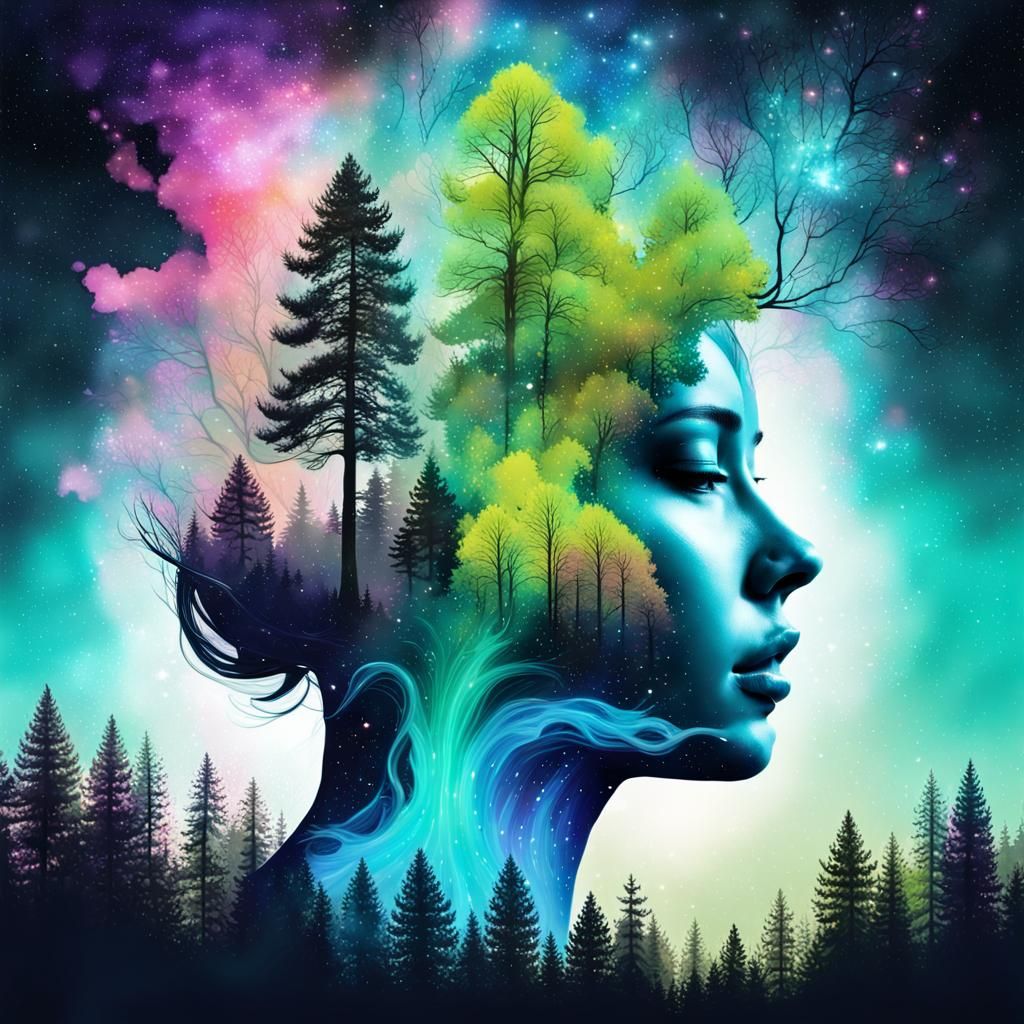 Spring Forest Nebula in Vector Art Style