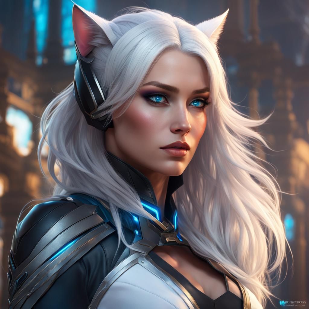 Hyperdetailed Cat-Woman Portrait in Digital Art Style