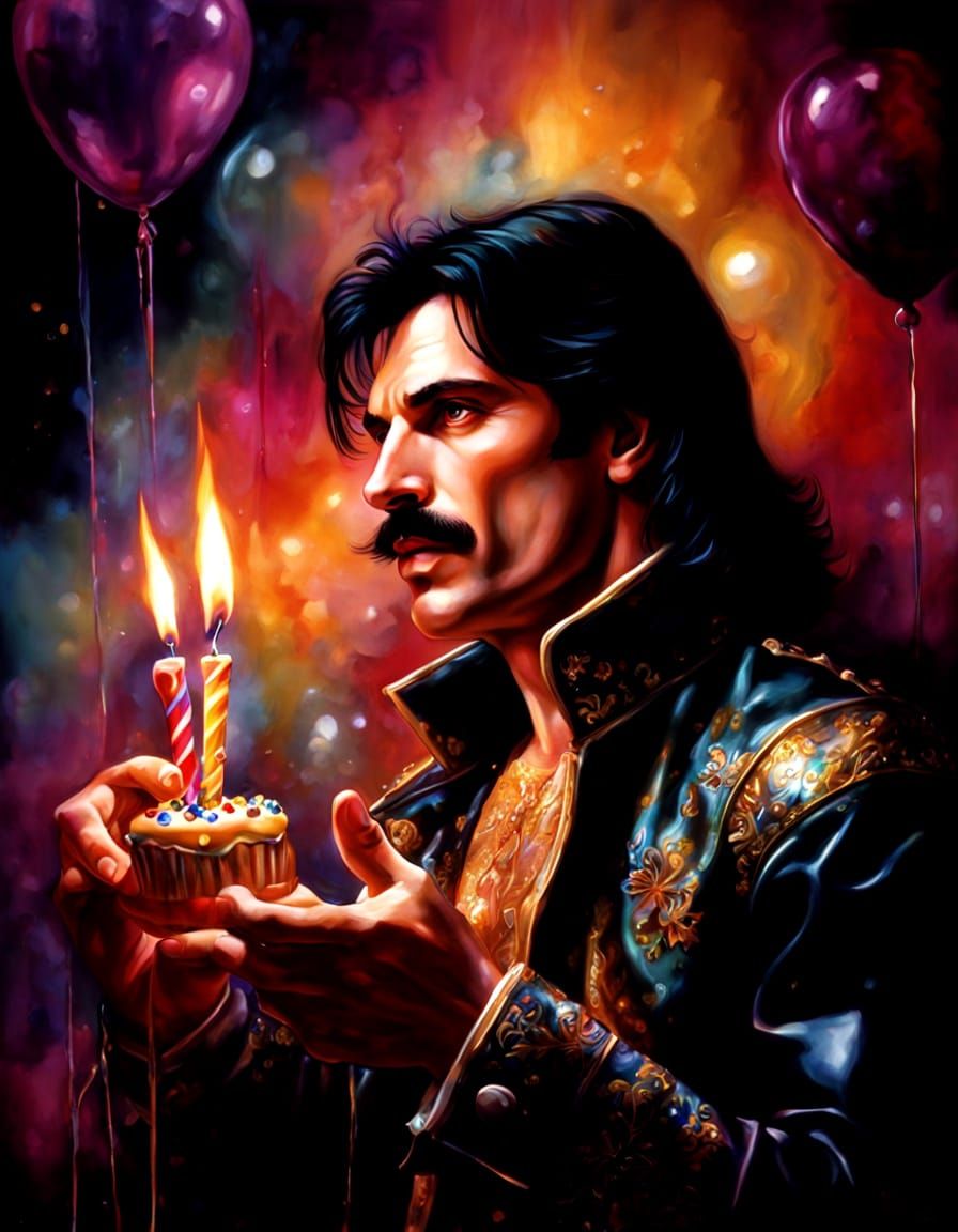 Freddie Mercury Birthday Celebration in Alcohol Ink Style