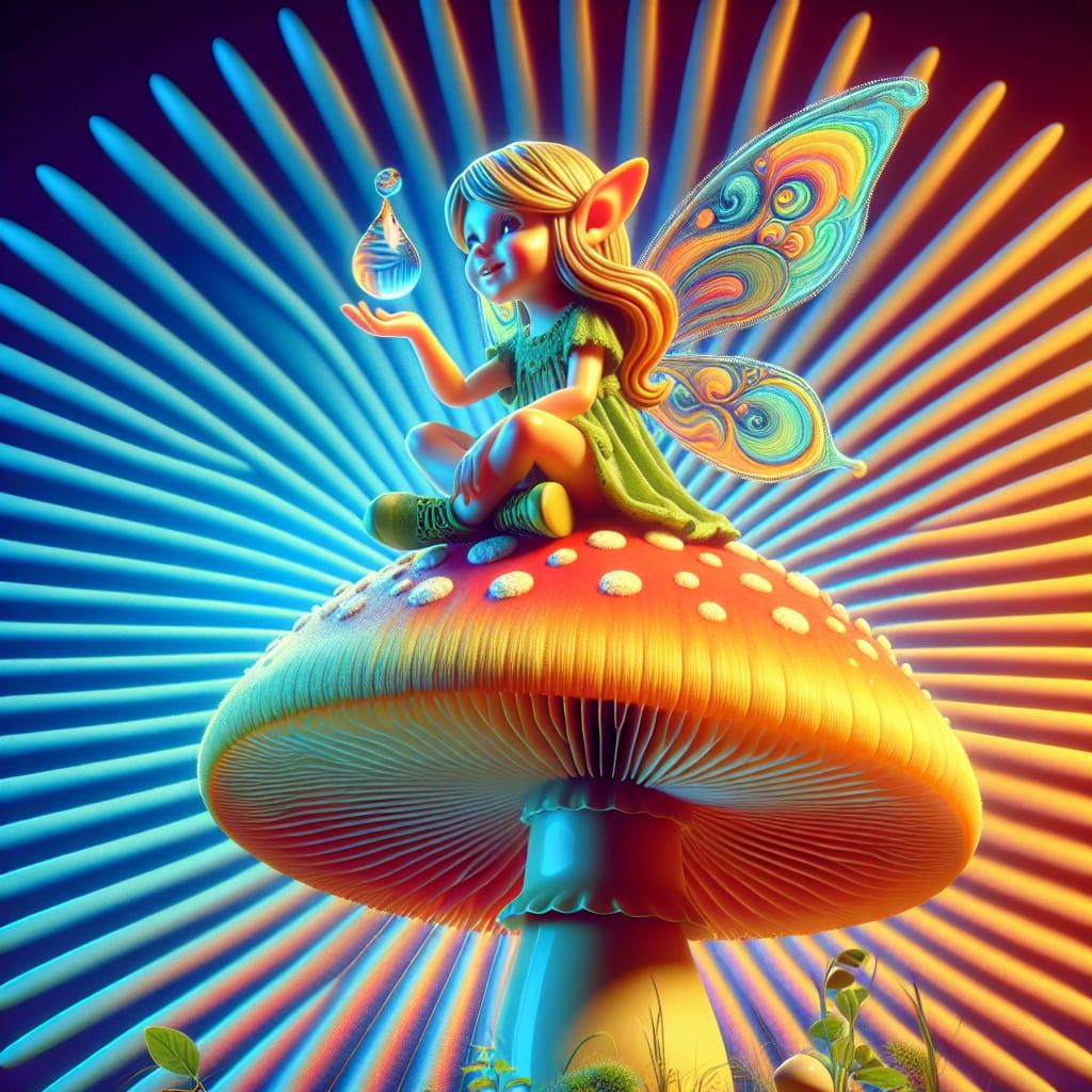 Enchanting Fairy on Mushroom in 3D Render