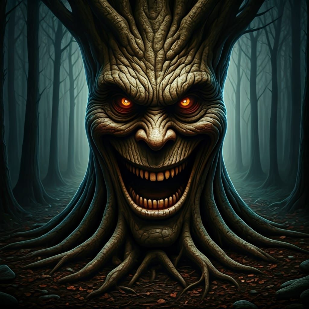 Evil Tree Eats Earth in Dark Forest