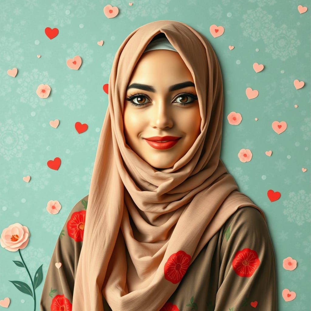 Whimsical Paper Collage of Curvy Hijabi Woman