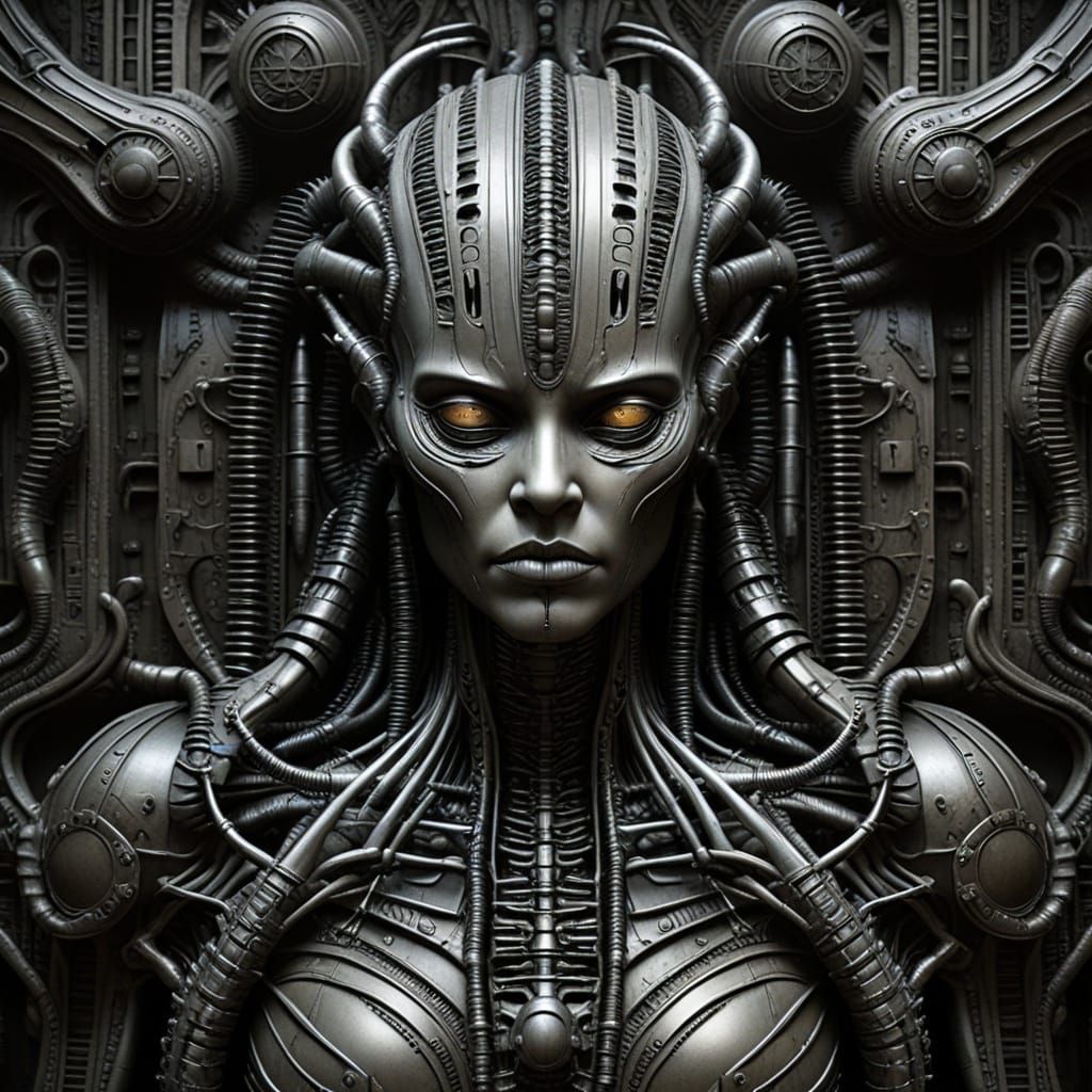 Surreal Biomechanical Creatures in Dark Landscape