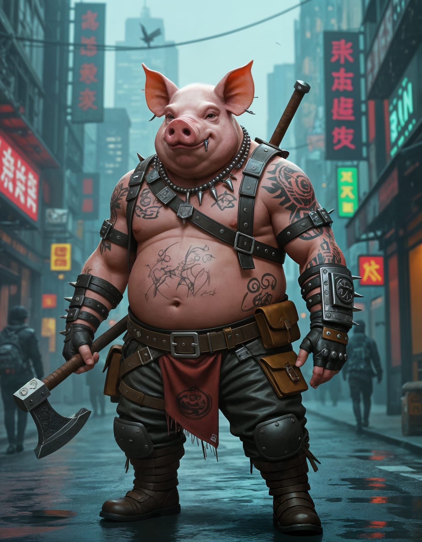 Cyberpunk Pig-Barbarian Character Concept Art
