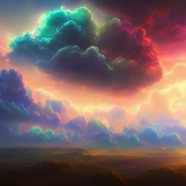 Colorful Cloud Shining Before Sunrise: Fantasy Concept Art