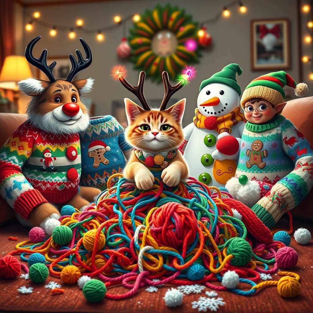 Chaotic Holiday Animals in Ugly Sweaters