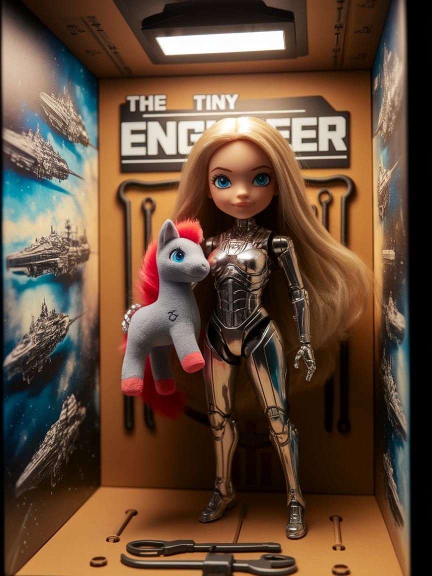 Cyborg Girl and Her Companion Pony in Ornate Space-Themed Bo...