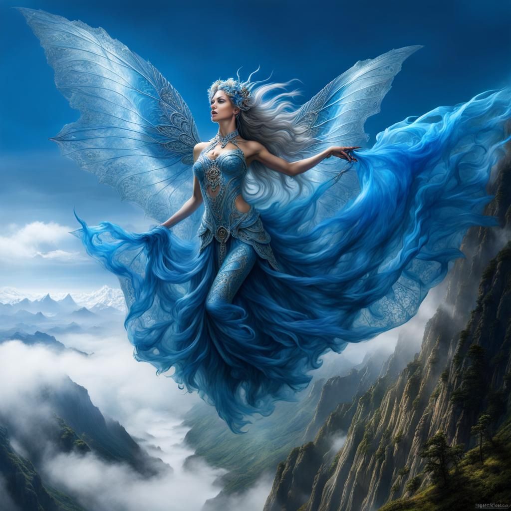 Air Elemental Casting Magic, Hyperdetailed Fantasy Art