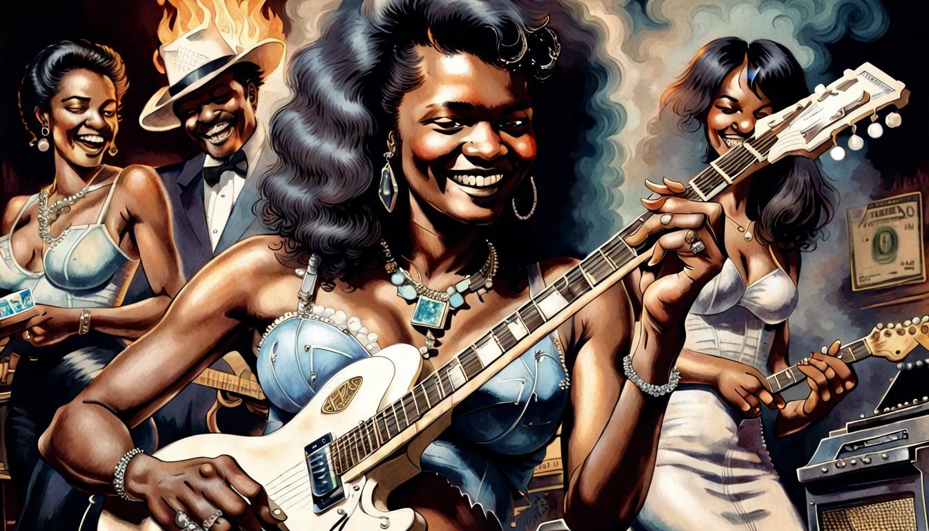 Blues girl playing guitar in club