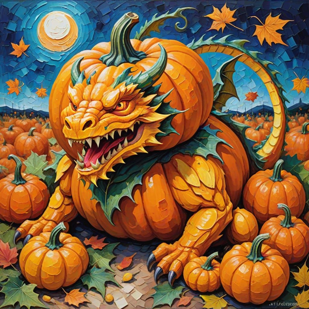 Pumpkin Dragon in Expressionist Oil Painting Style