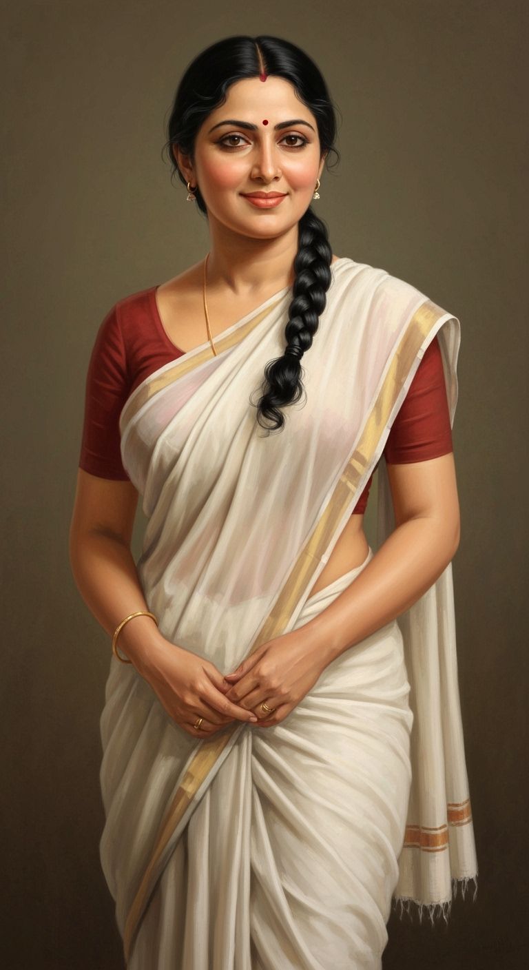Elegant Indian Woman in Saree, Classical Oil Painting