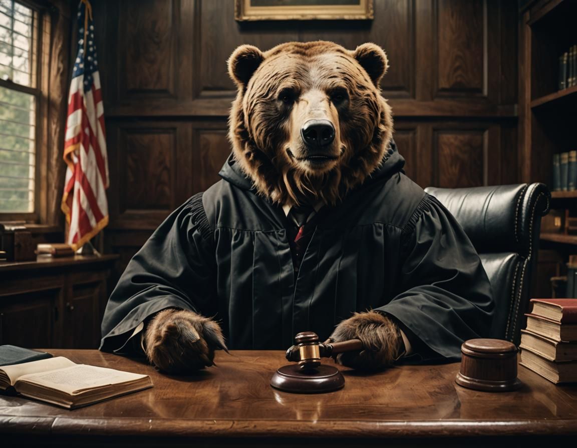 Kodiak Bear as Judge: Cinematic Film Still