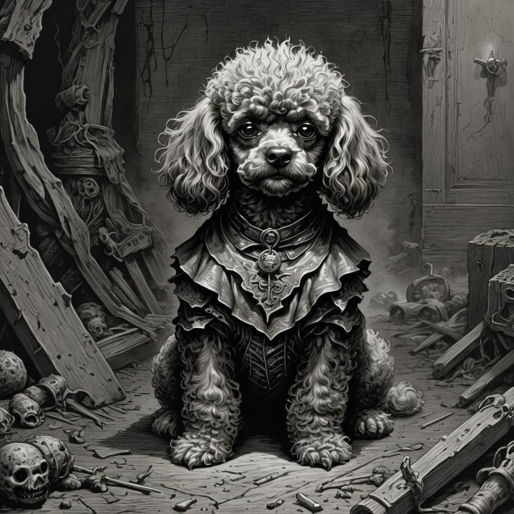 Sinister Toy Poodle in Gothic Horror Style