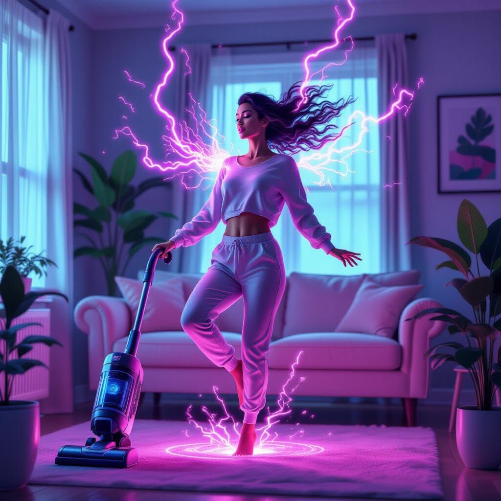 Enchantress Levitates with Electric Vacuum Cleaner