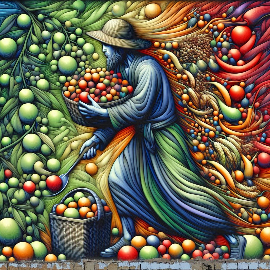 Graffiti Gardener Harvesting Pickled Peppers in Street Art