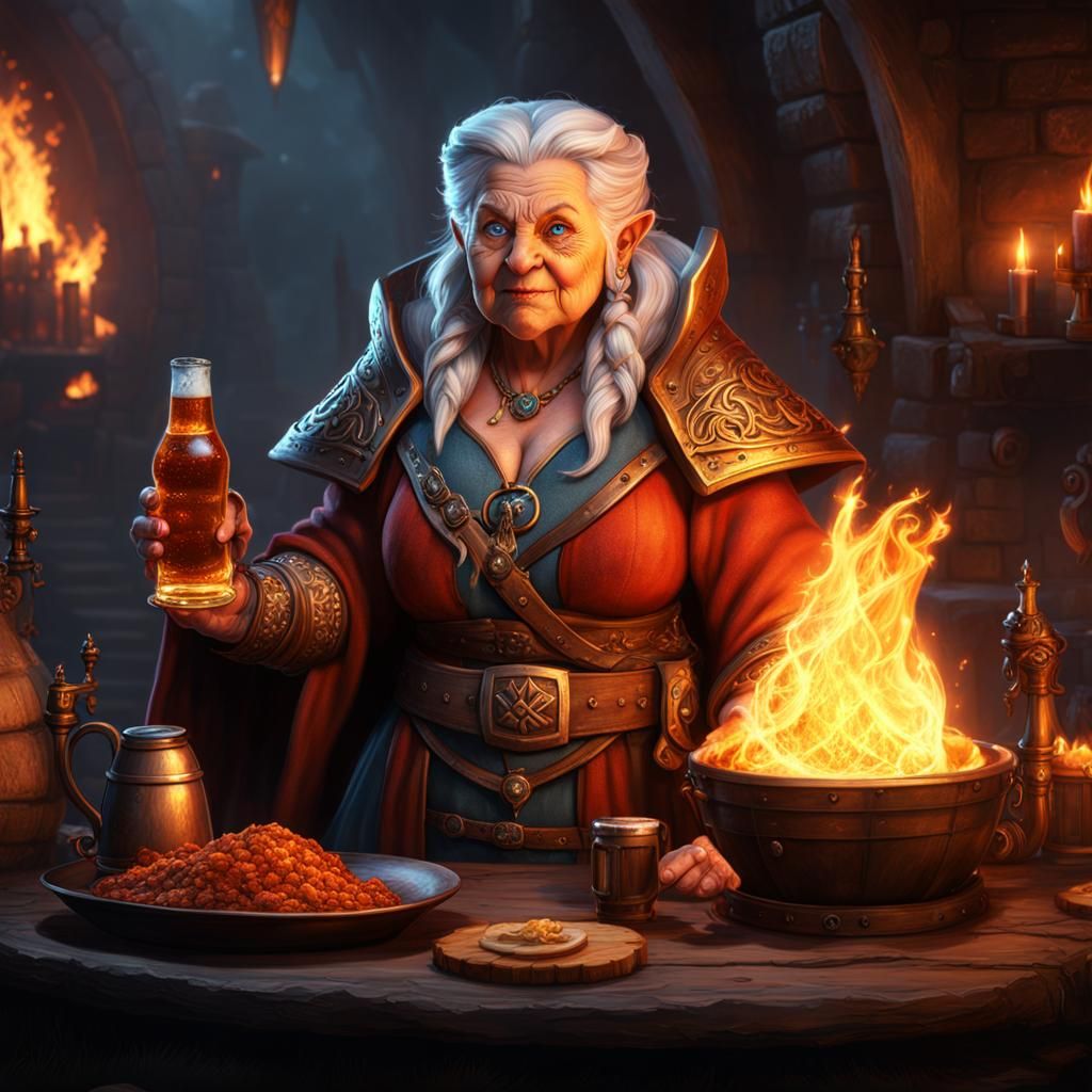 Dwarf Fire Sorcerer in a Detailed Matte Painting