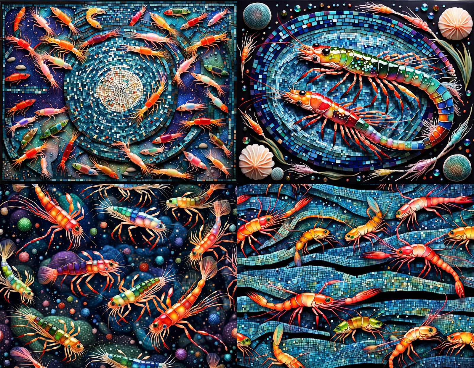 Bejeweled Prawn in Galactic Japanese Mosaic