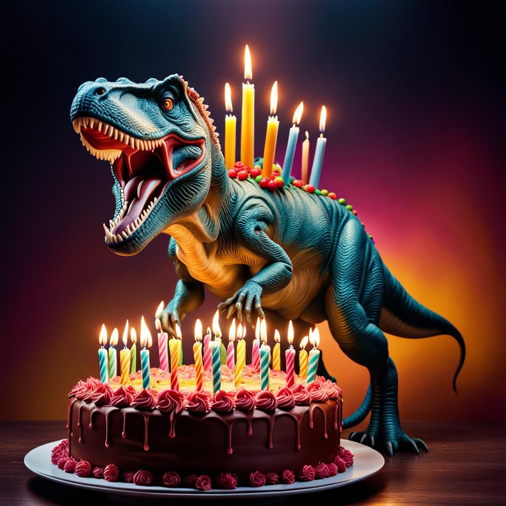 T-Rex Blows Out Candles: Hyper-Realistic 3D Render