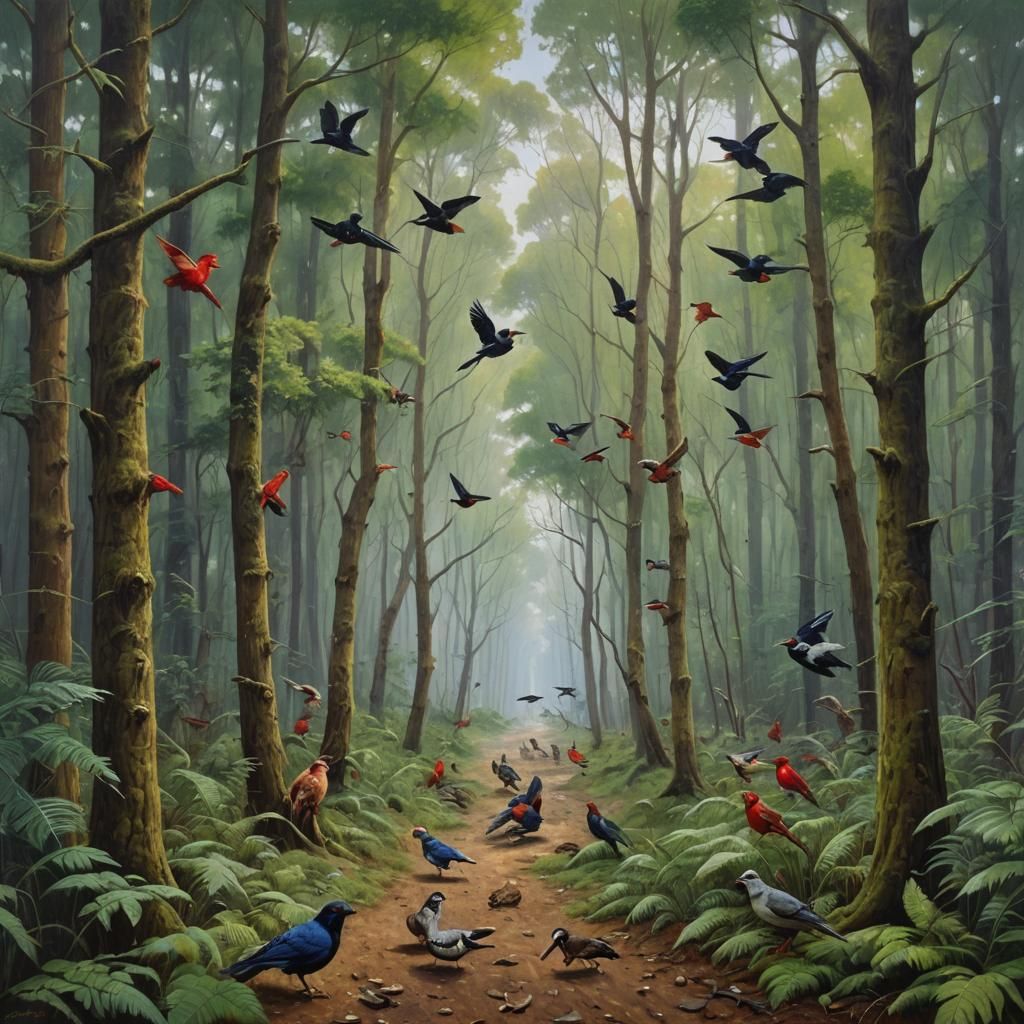 Forest Animals Fleeing: An Oil Painting