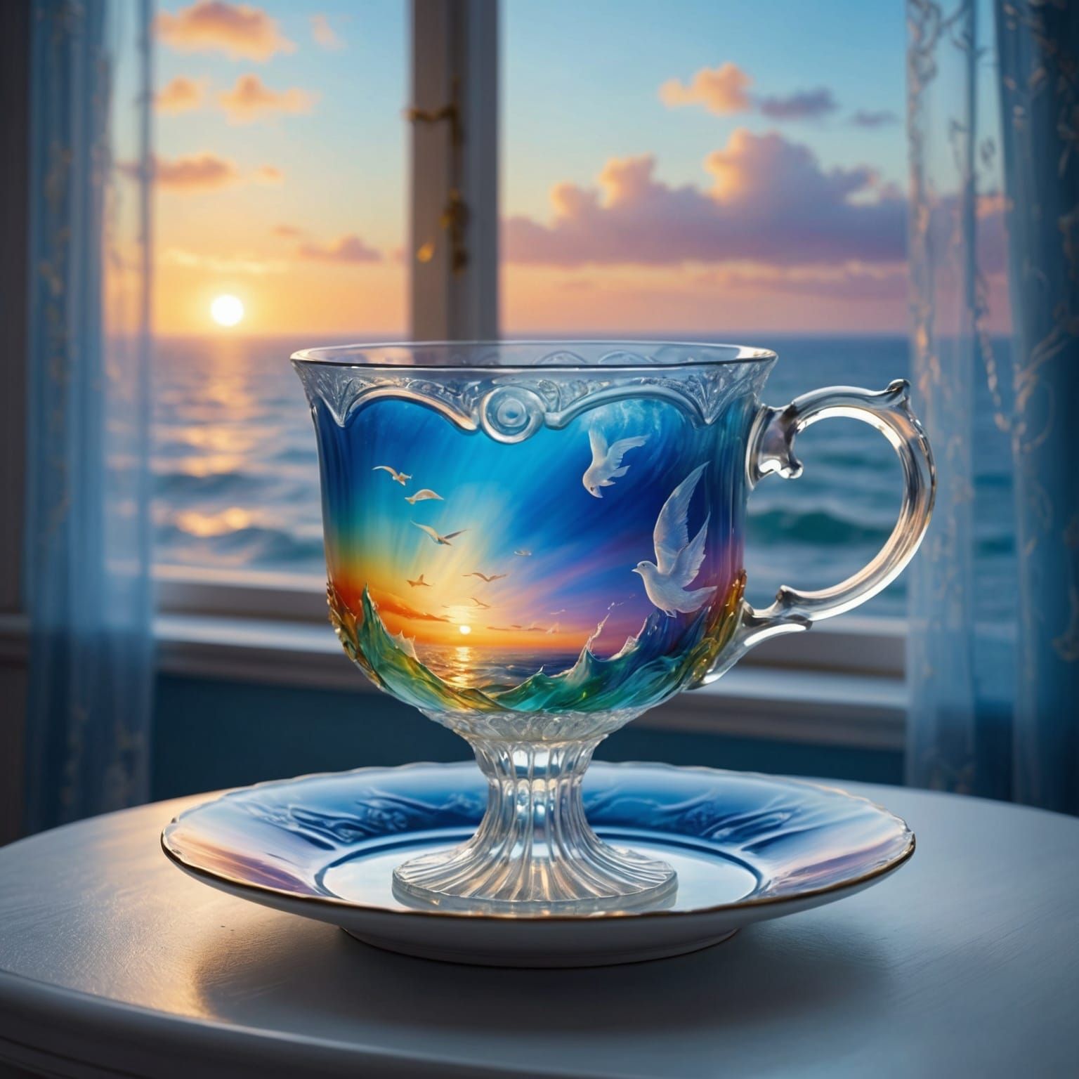 Rainbow Ghost with Sunrise Teacup: Digital Art