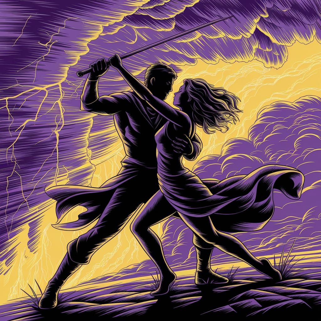 Epic Dark Fantasy Battle Scene in Stormy Atmosphere