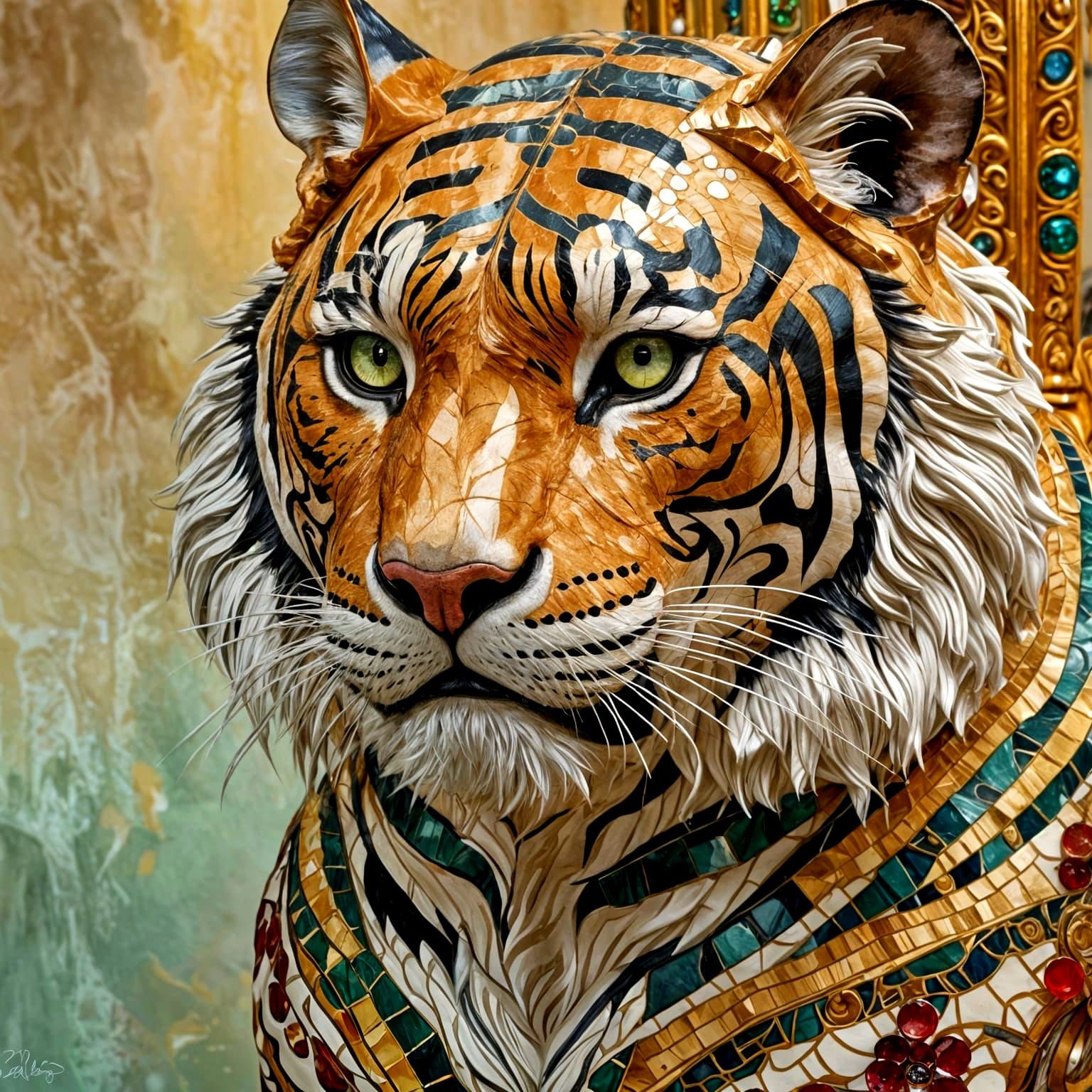 Ornate Carousel Tiger in Vibrant Gemstone Colors
