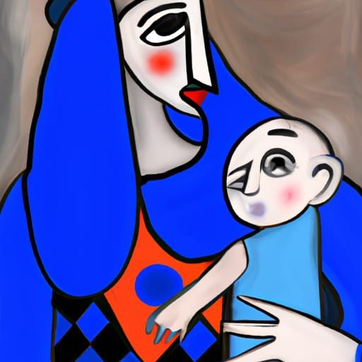 Mother and Child in Blue Period Style