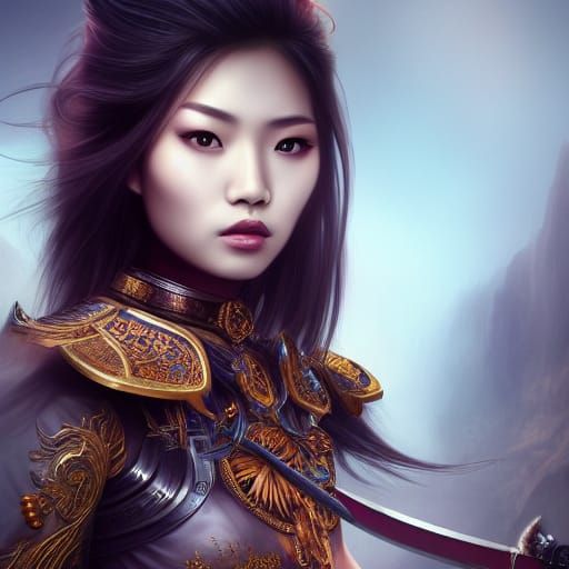 Cyborg Samurai Princess: Detailed Digital Portrait