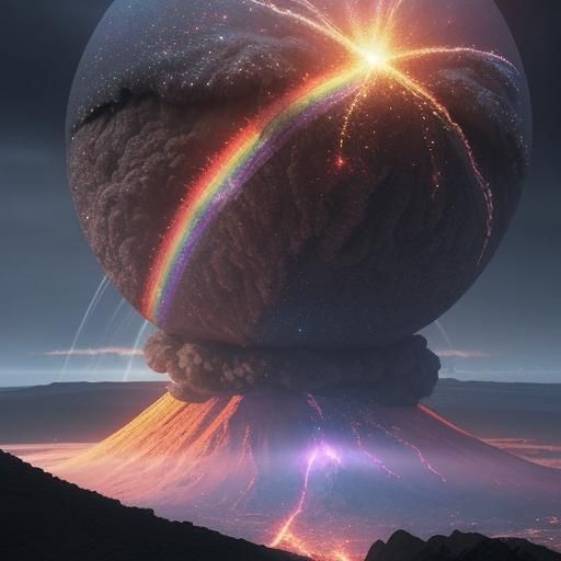 Gem Volcano Eruption: Rainbow Orb Digital Painting