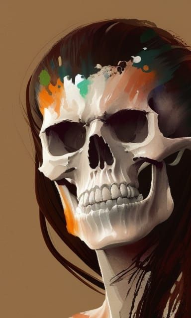 Skull with Hair Concept Art in Gouache