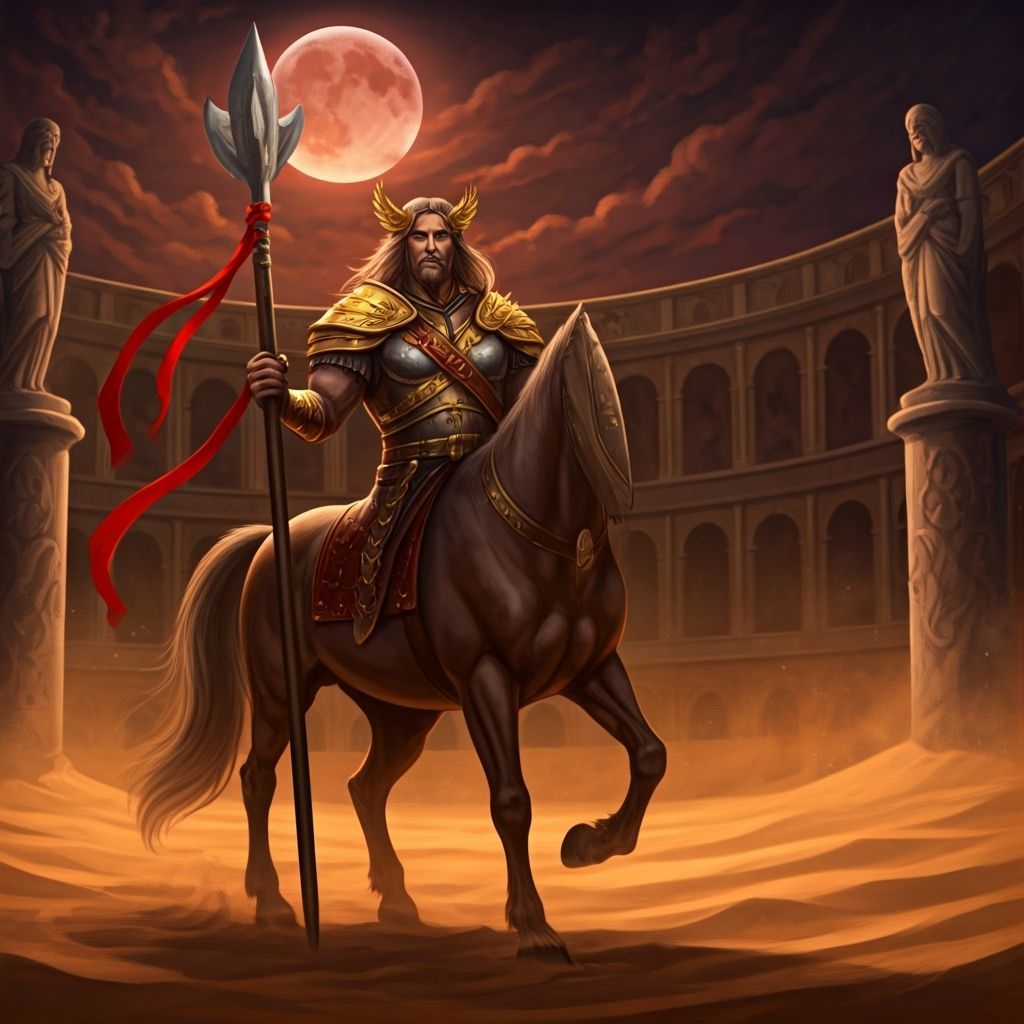 Centaur Warrior Awaits Duel Under Blood Moon