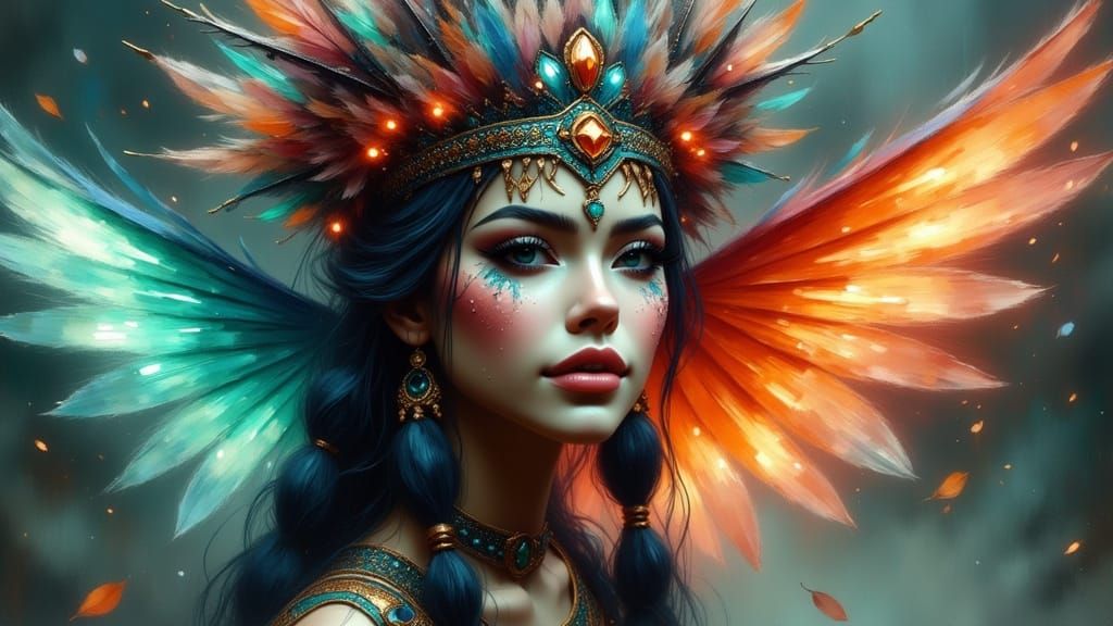 Ethereal Shamanic Dream Walker in Vibrant, Psychedelic Attir...