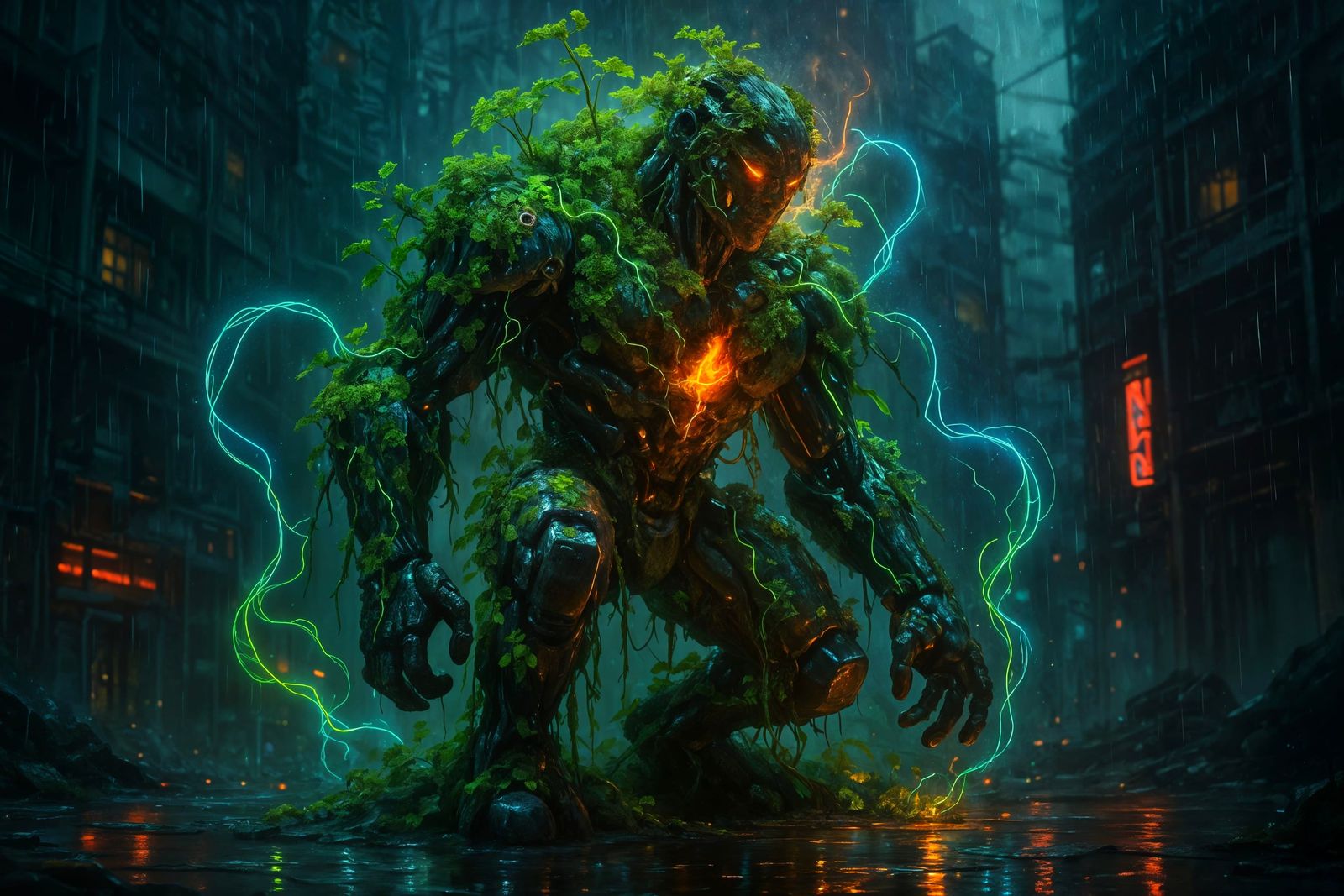 Cyberpunk Elemental: Nature Reclaims the Machine