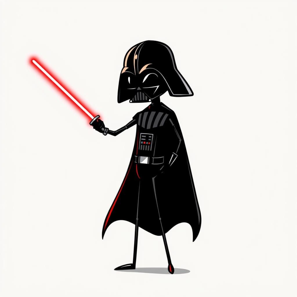 Stick Figure Wields Red Lightsaber in Dark Galactic Suit