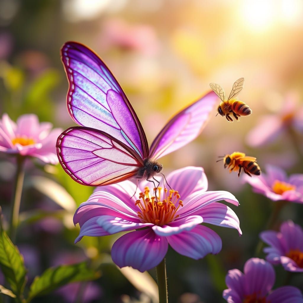 Delicate Violet Butterfly in Whimsical Garden Scene