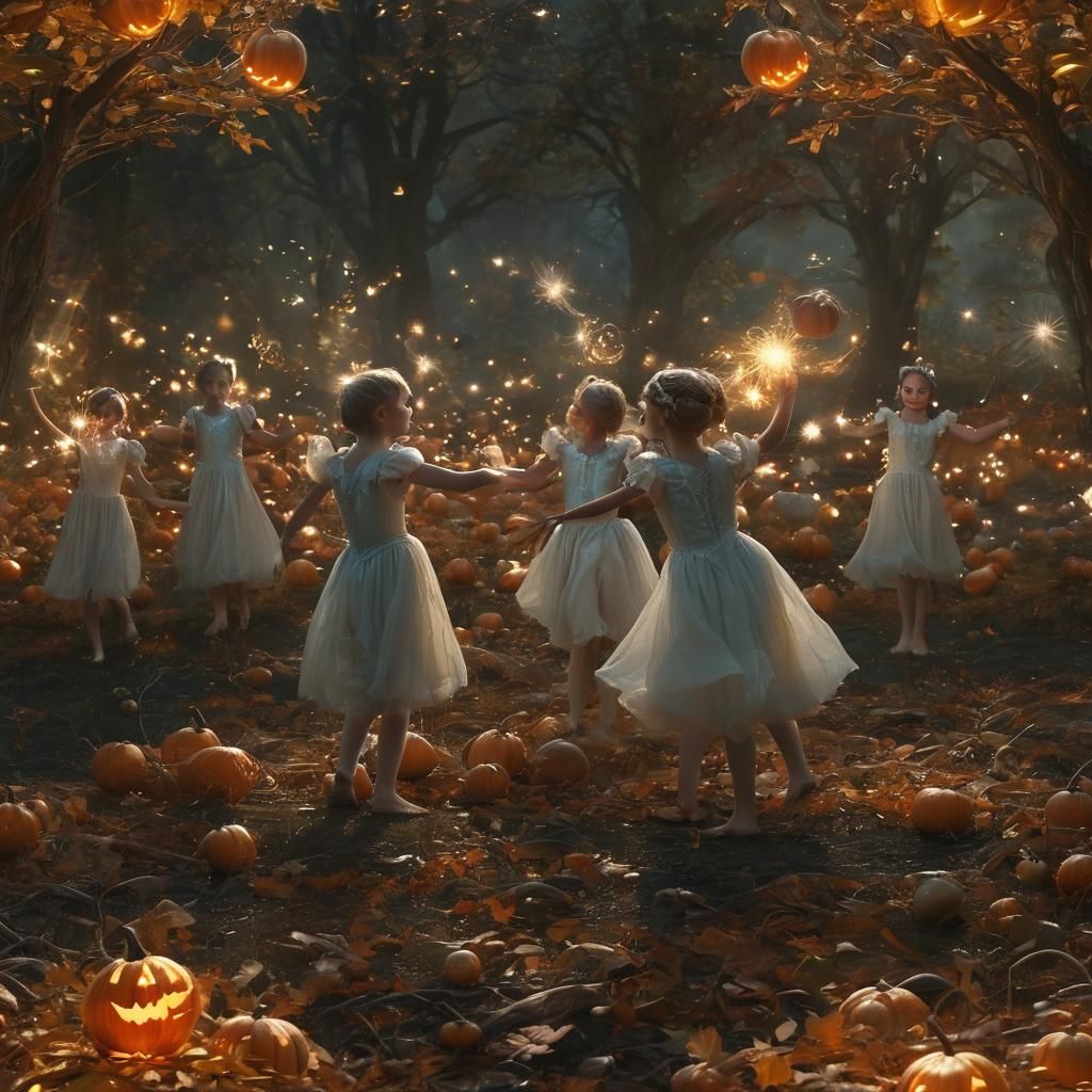 Magical Fairy Dance in Autumn Pumpkin Patch