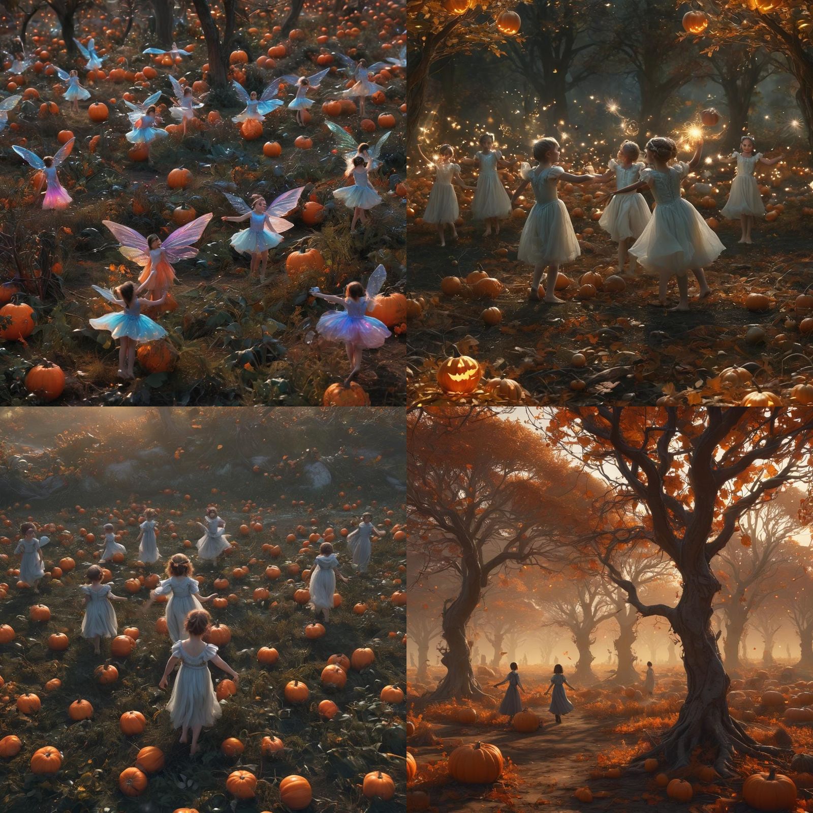 Mystical Autumn Landscape with Fairy Children
