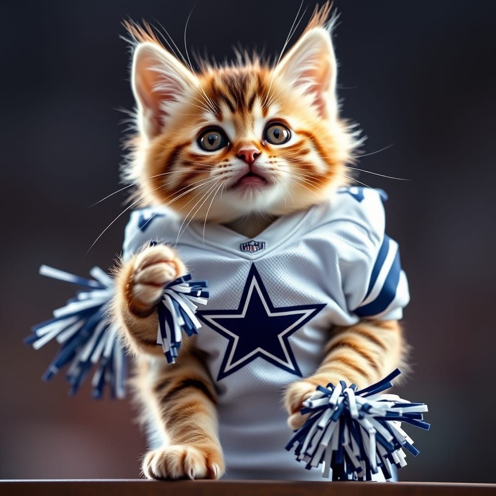 Feline Cheerleader in Dallas Cowboys Jersey