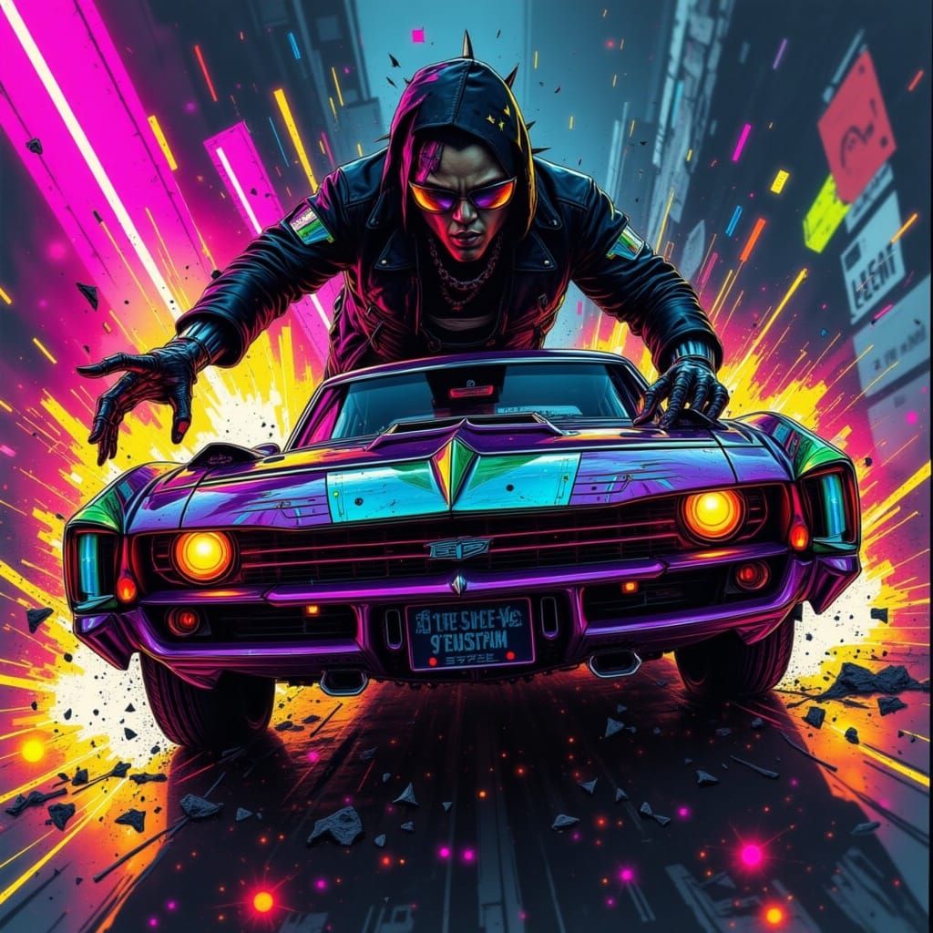 Cyberpunk Car Battle in a Neon-Lit Cityscape