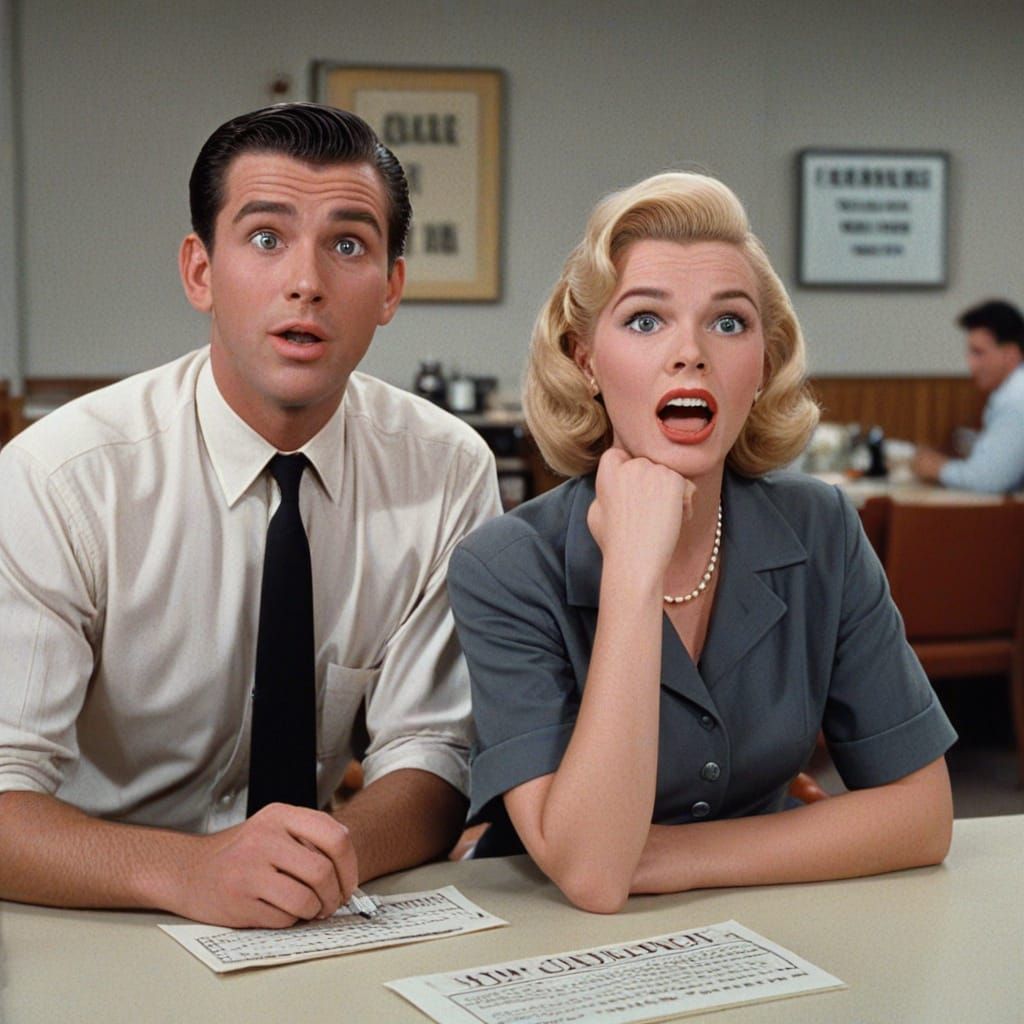 1950s Office Worker Surprised to See Wife at Restaurant