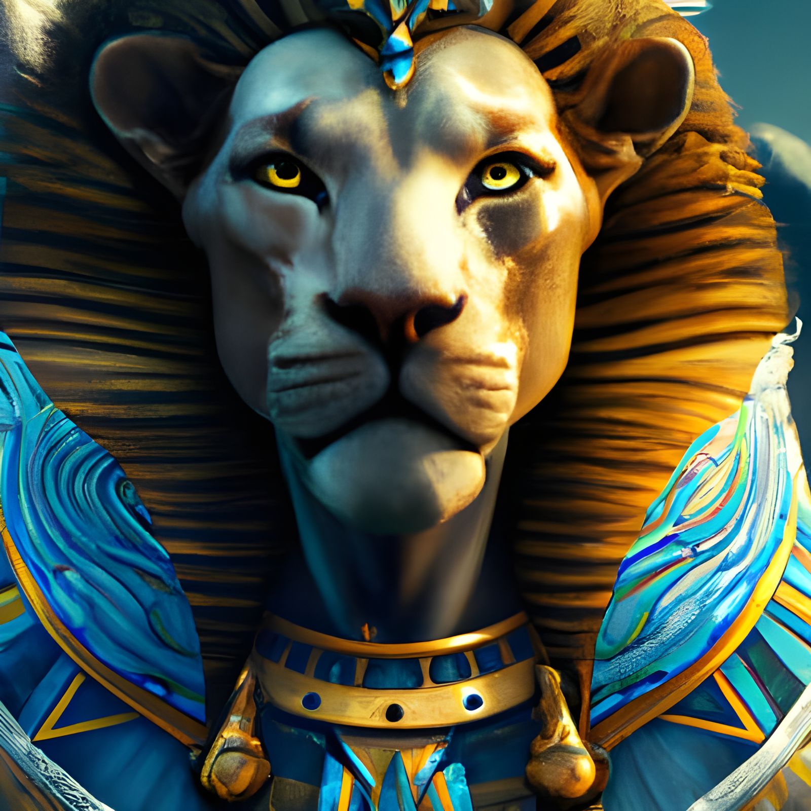 Lion Pharaoh Portrait in Detailed Digital Art