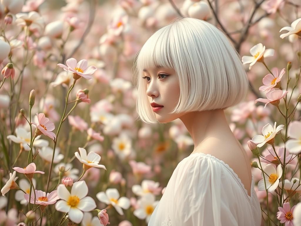 Woman in a Pastel Marshmallow Garden