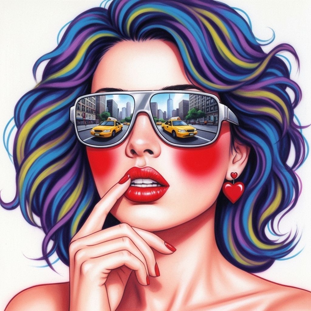 Vibrant 80s Airbrush Illustration of Woman with Sunglasses