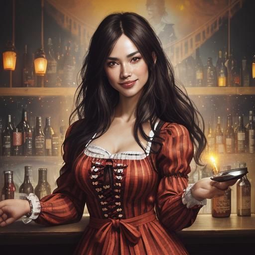 Oktoberfest Beauty in Dirndl Dress, Expressive Oil Portrait