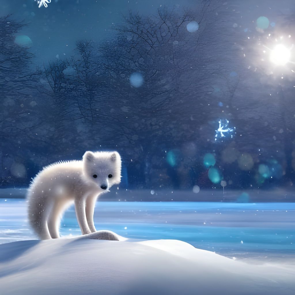 Arctic Fox Cub in Sparkling Winter Landscape