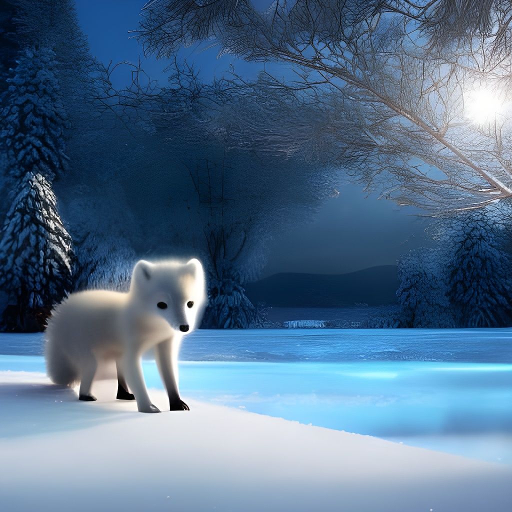 Adorable Arctic Fox in Snowy Landscape, 3D Render