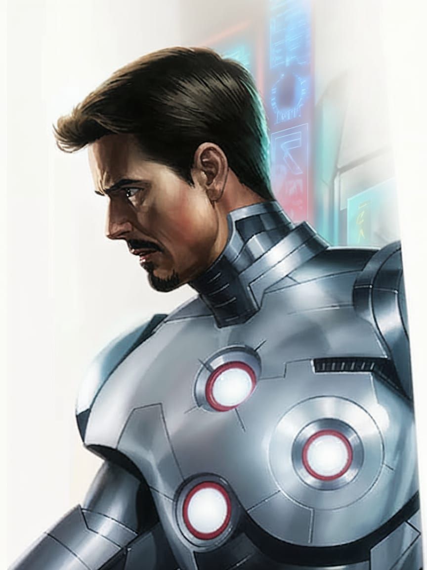 Tom Cruise as Superior Iron Man in Neon Cityscape