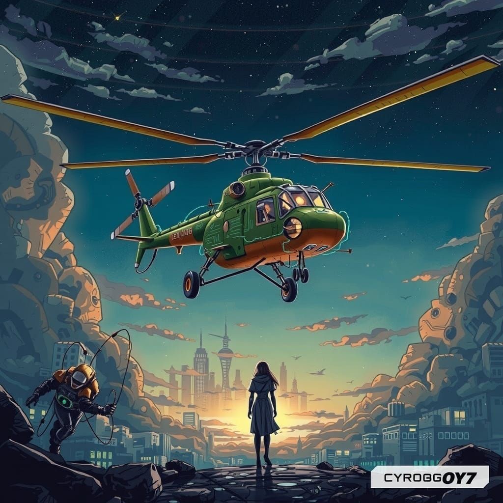 Cyborg Mi 8 Takes Flight in Gritty Urban Skyscraper Cityscap...